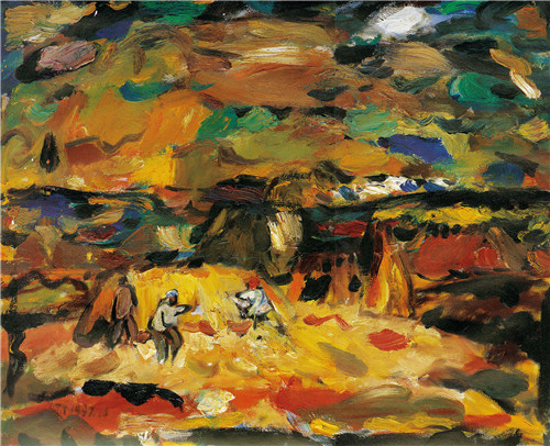 6. 《打莜麦》铁扬  布面油画  67cm×80cm  1997年