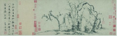赵孟頫在《秀石疏林图》题跋中写道：“石如飞白木如籀，写竹还于八法通。若也有人能会此，方知书画本来同。”这体现出中国画书画同源的创作思想。