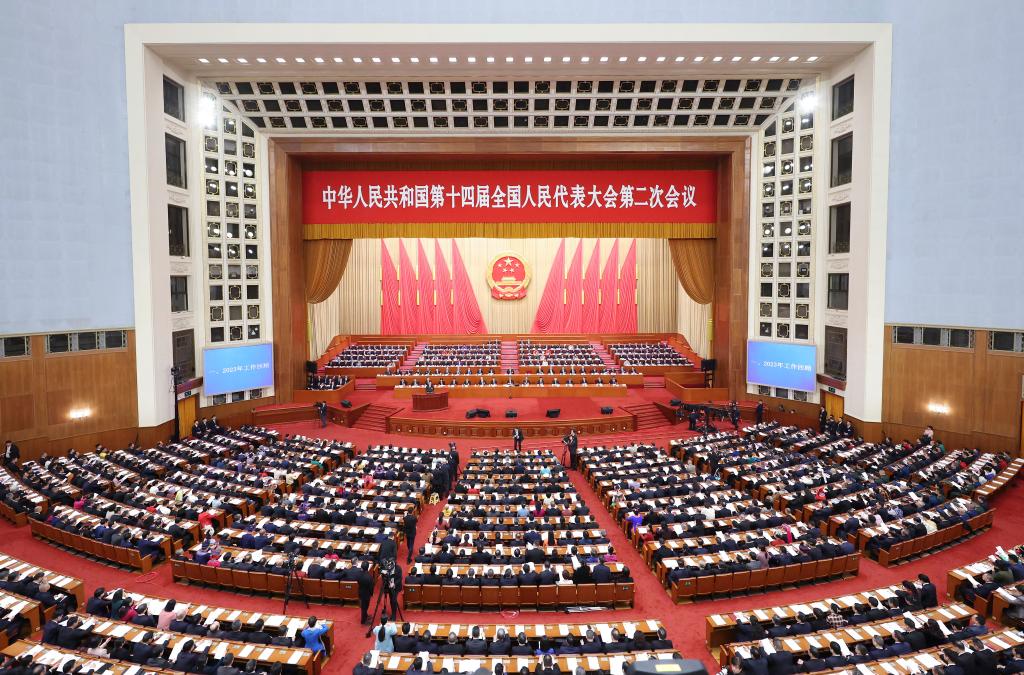 3月5日，第十四届全国人民代表大会第二次会议在北京人民大会堂开幕。新华社记者 丁海涛 摄