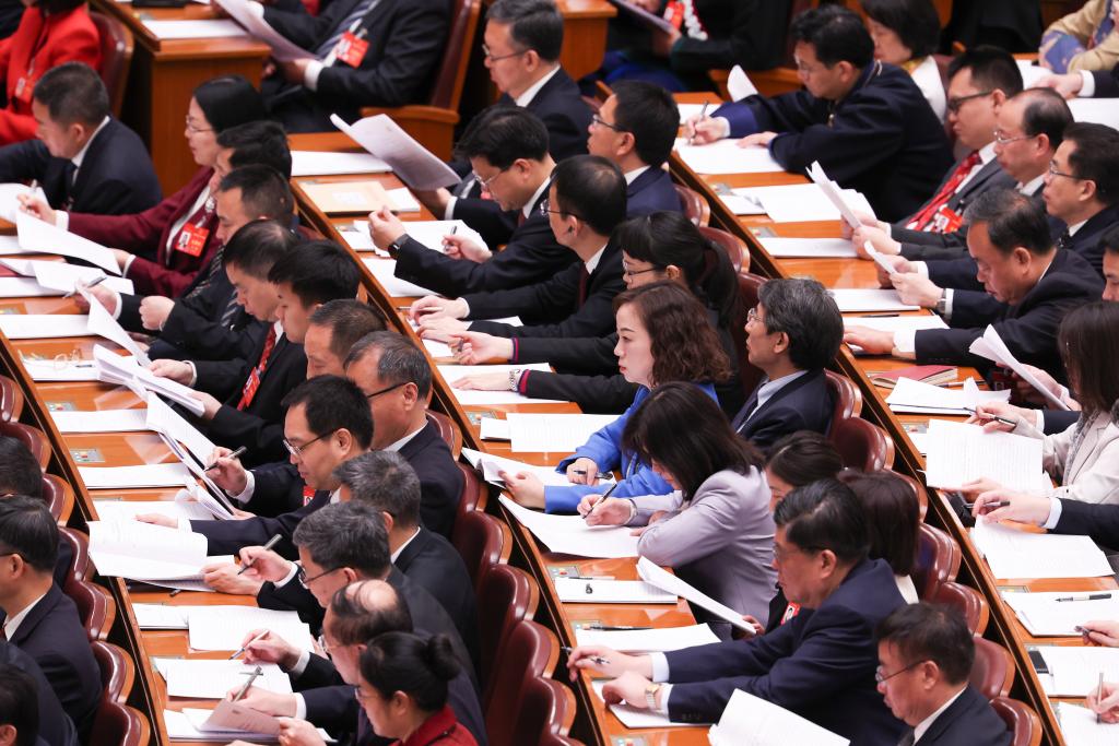 3月8日，十四届全国人大二次会议在北京人民大会堂举行第二次全体会议。新华社记者 王婧嫱 摄