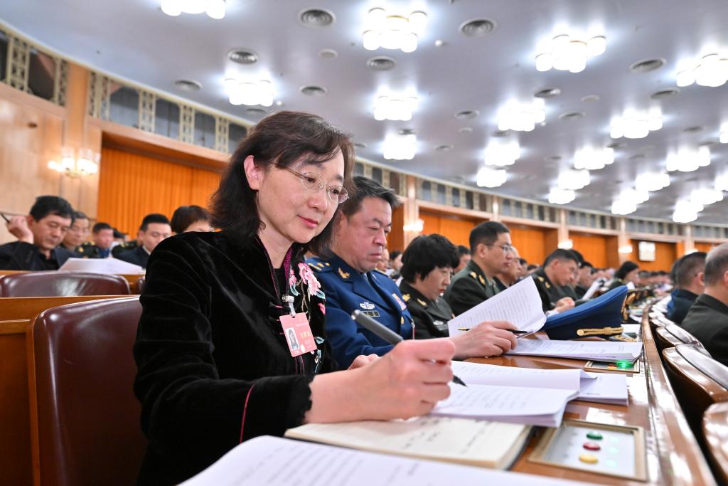 3月8日，十四届全国人大二次会议在北京人民大会堂举行第二次全体会议。这是代表们在认真听会。新华社记者 岳月伟 摄
