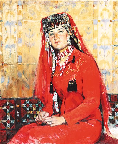盛装的塔吉克姑娘阿依古丽（布面油画） 　　全山石