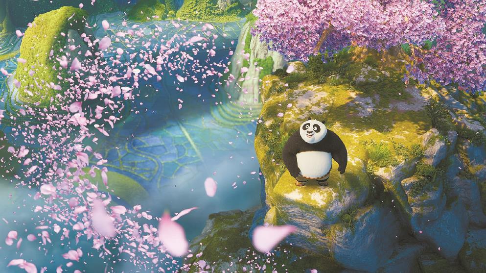 《功夫熊猫》系列对中国文化的选择是以国际观众的欣赏为出发点，拼贴了其最熟悉的两个中国元素：熊猫+功夫。除了功夫之外，《功》系列对于中国山水、建筑、食物、风俗等的使用也都是以国际观众熟悉为前提的灵活“拿来主义”。图为《功夫熊猫4》剧照