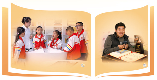 图①：小学生在西吉文学馆研学参观。本报记者伊霄摄图②：马骏在家中，炕桌上放着骏马奖奖杯、证书和获奖作品《青白石阶》。师龙摄