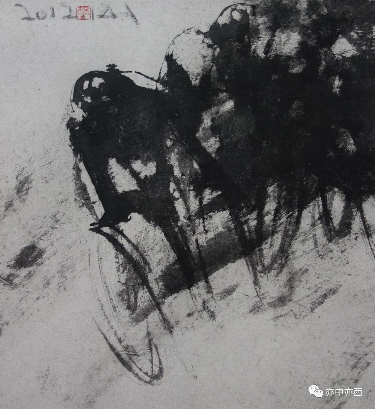 冲向终点，36X39CM,2012年，纸本水墨