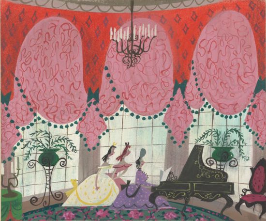 《灰姑娘》（1950 年），玛丽·布莱尔的概念艺术。 这些设计是对拿破仑三世政权下的艺术和建筑进行研究的结果。