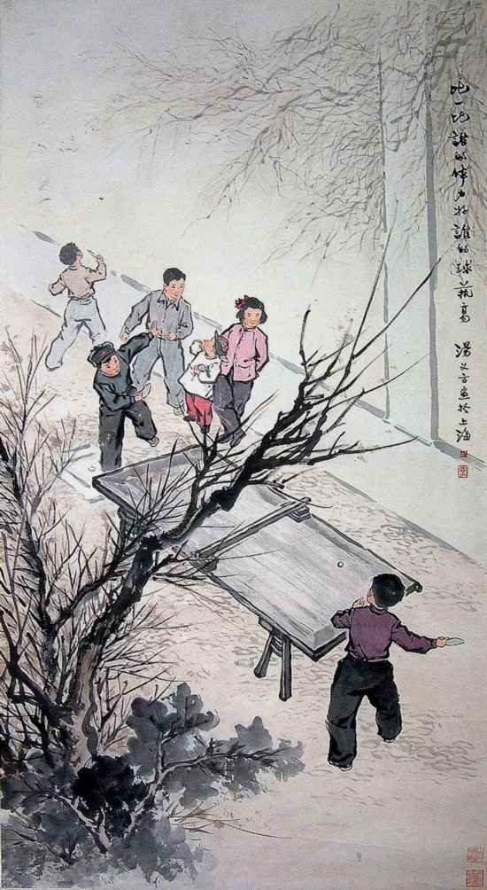 汤义方《比一比》126×69cm 中国画 1962年 上海中国画院藏