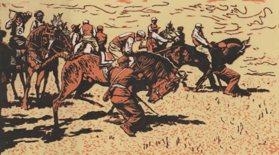 徐匡《金色的赛马场》31x55cm 版画 1981年 中华艺术宫（上海美术馆）藏