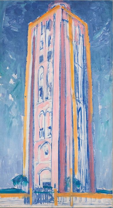 蒙德里安，《西卡贝尔的灯塔，橙色，粉色，紫色和蓝色》1910年，布面油画，荷兰海牙艺术博物馆藏（贝耶勒基金会展品）