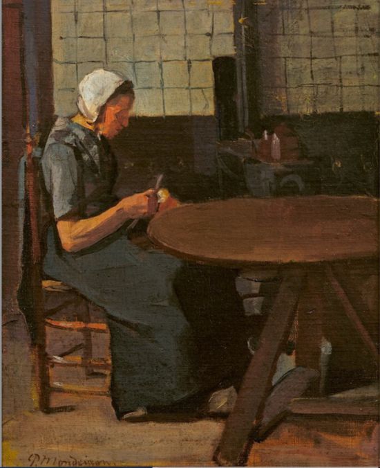 蒙德里安，《拿着纱锭的女人》，约1893-1896年，布面油画，佩斯画廊提供（贝耶勒基金会展品）
