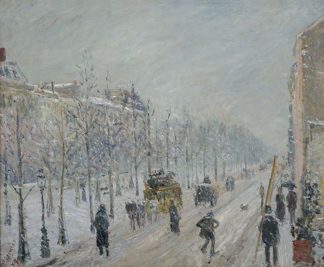 毕沙罗《雪中的林间大道》（1879年）