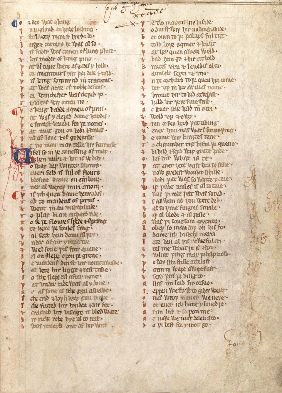 《奥金莱克手稿》抄本的《俄耳甫斯王》第一页，图片来源：Bing