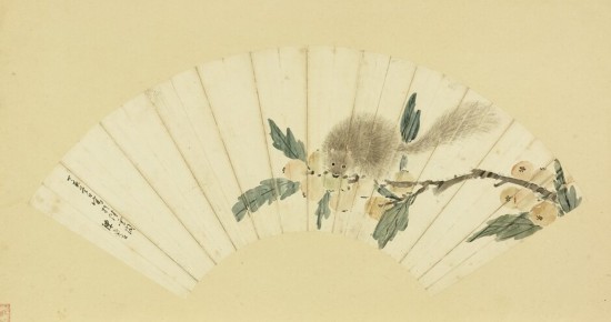 明 陈嘉言 枇杷松鼠 本幅选自台北故宫博物院藏“名人画扇册 ”